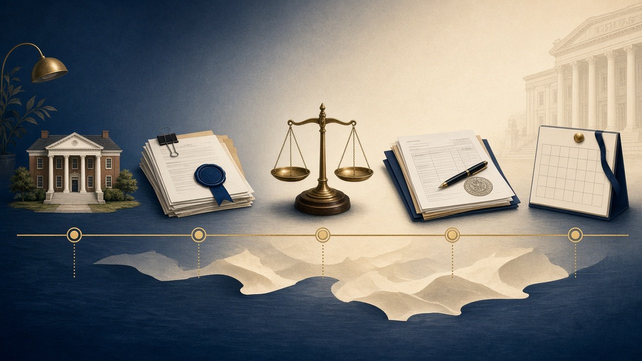 Chronological graphic illustrating landmark Supreme Court cases and the 2026 Treasury-IRS announcement on private school tax-exempt status