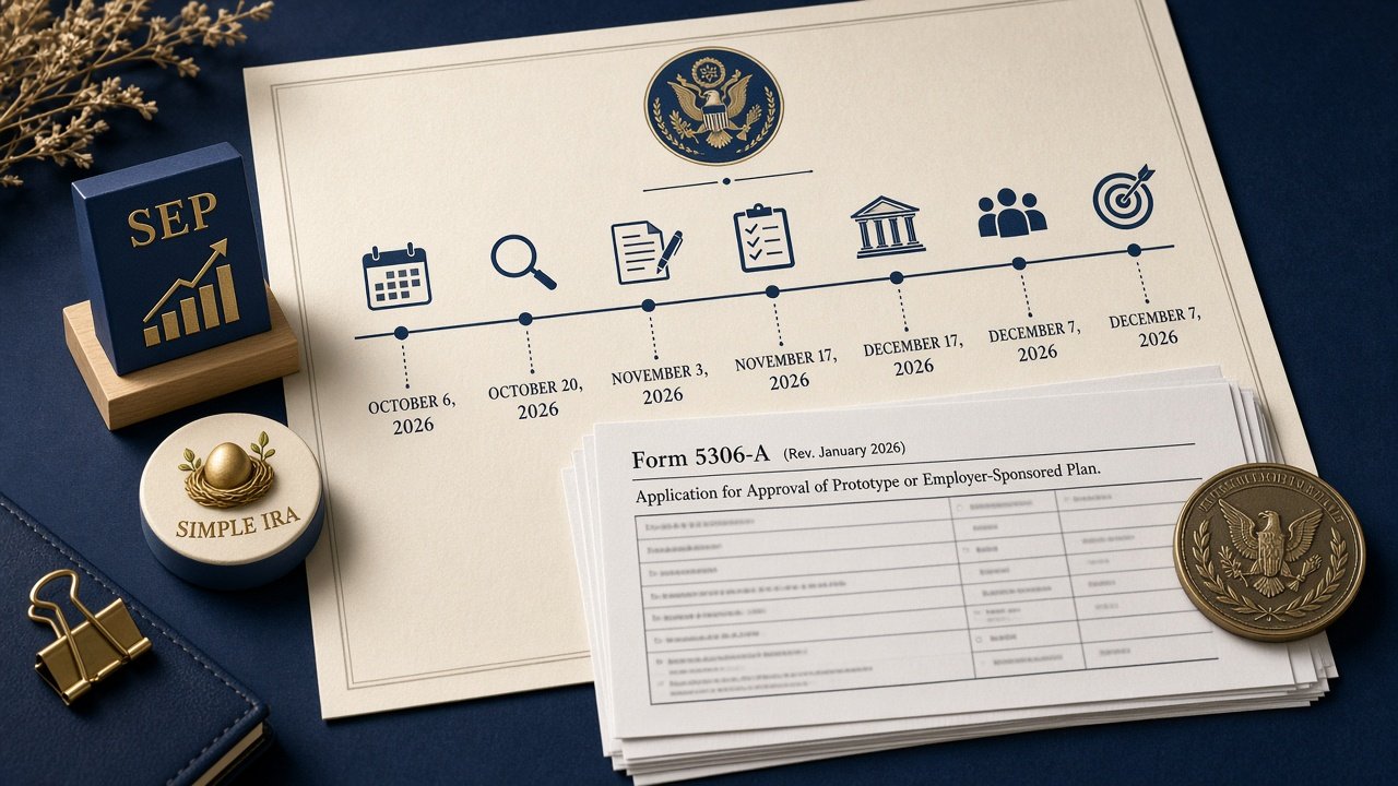 Timeline illustration of the IRS Prototype SEP and SIMPLE IRA Plan Approval information collection notice dates and Form 5306-A