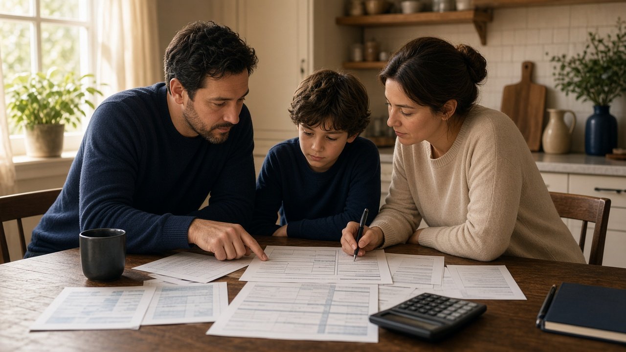 A household reviewing tax documents including a Form 1099-INT for interest income