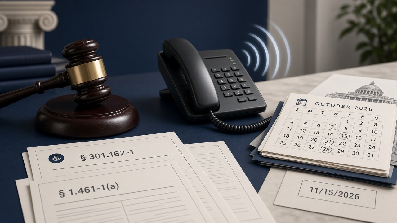Illustration of a telephone and hearing documents representing the IRS telephonic-only public hearing on proposed Trump accounts regulations.