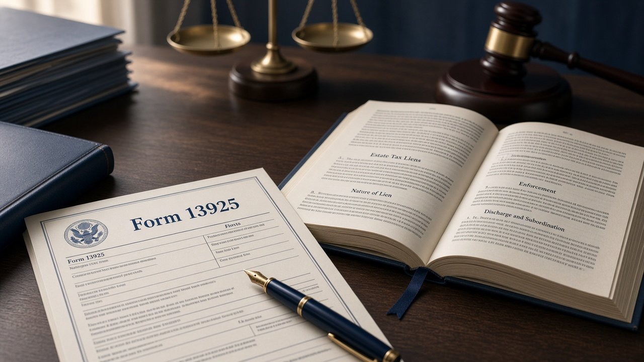 Illustration of Form 13925 Lien Agreement Notice document on a desk with legal reference materials