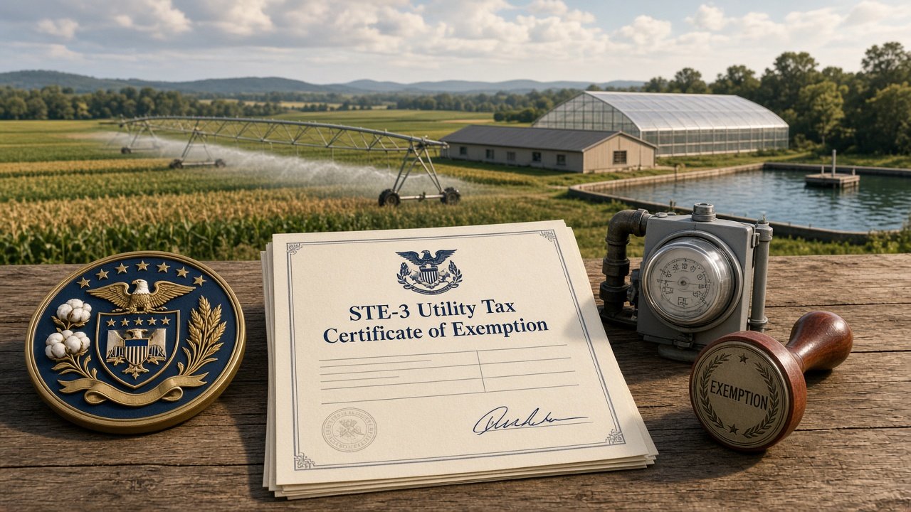 Illustration of Alabama agricultural operations and utility tax exemption certificate