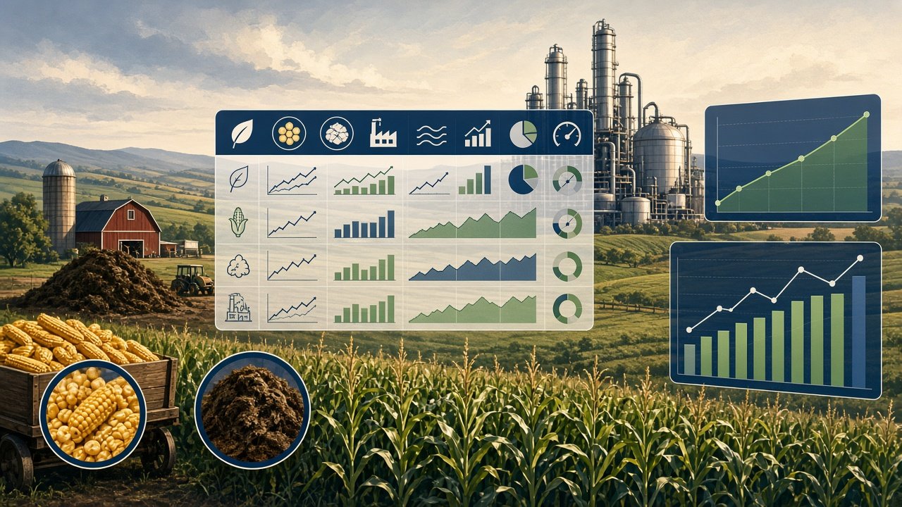 Illustrative graphic combining farm, biofuel and tax credit elements without depicting any real document or event.