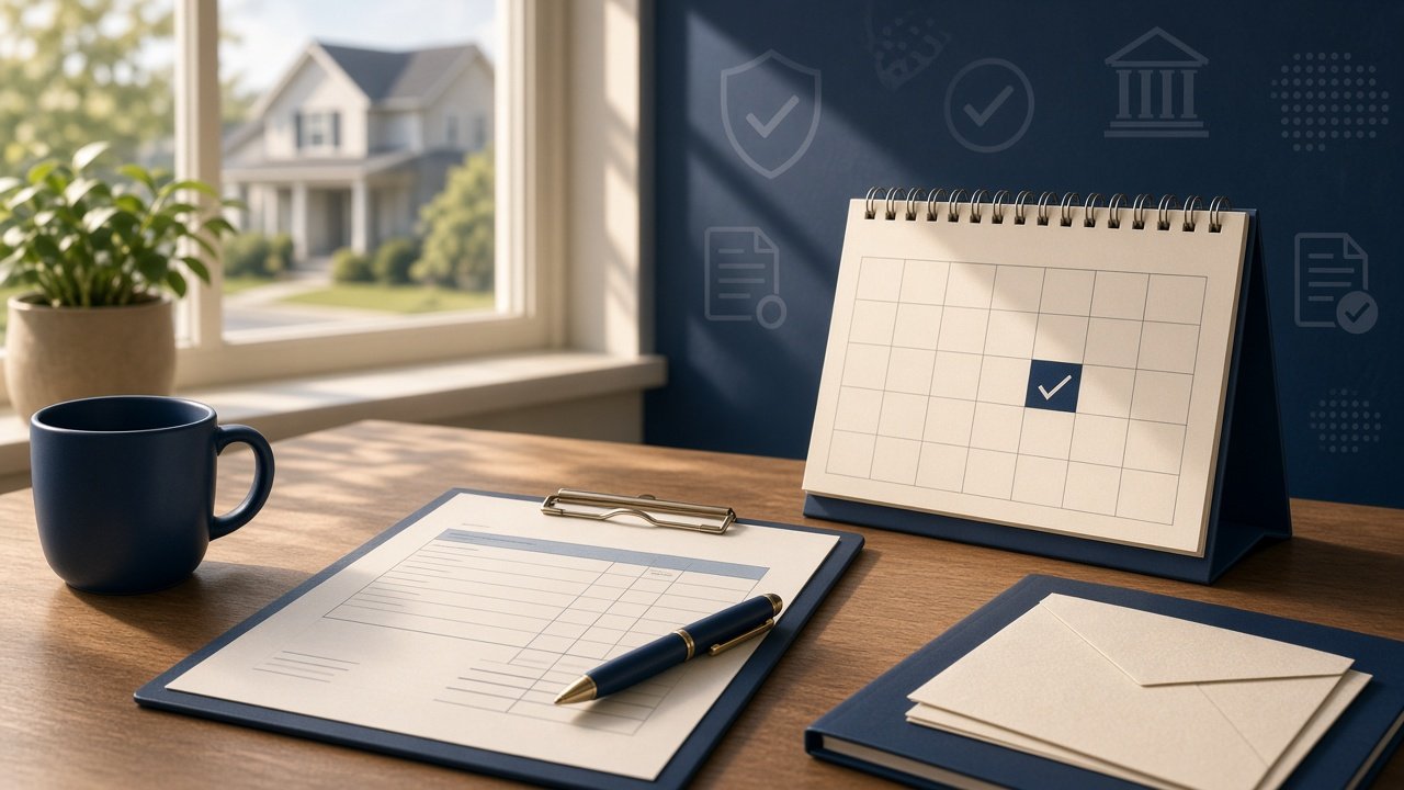 Conceptual illustration of a bank statement and calendar representing scheduled automatic tax payments