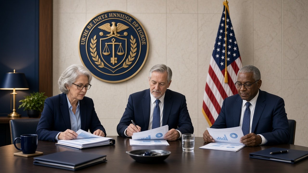 Illustration of an IRS Senior Executive Service Performance Review Board meeting with executives at a conference table