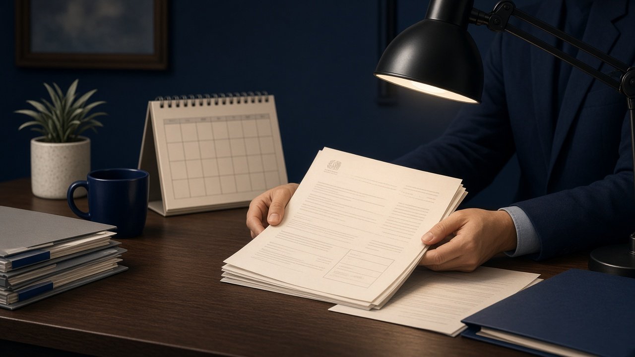 Person reviewing IRS documents at a desk