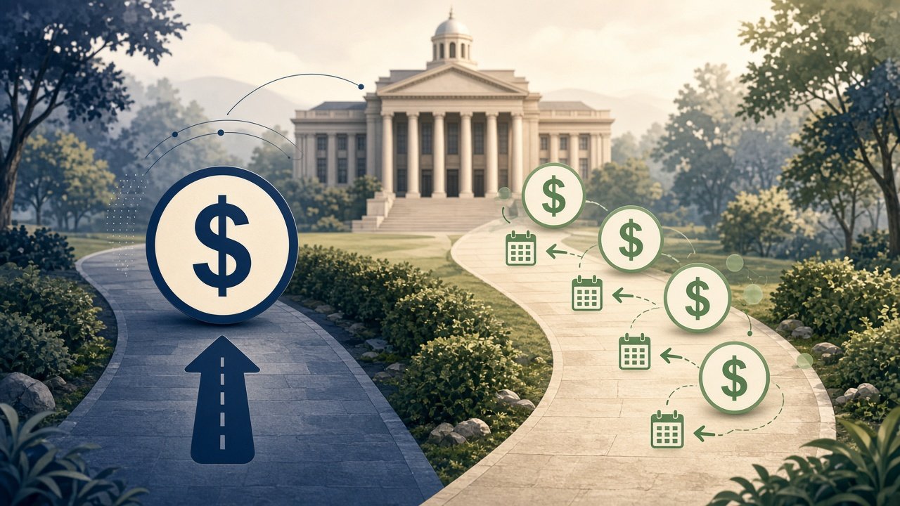 Conceptual diagram comparing lump-sum and periodic payment structures for IRS offers in compromise